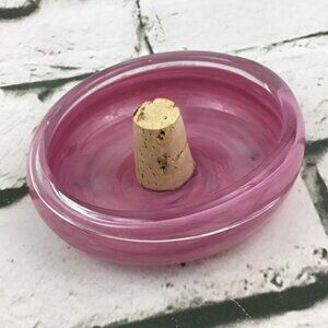 Ring Trinket Dish Pink Brushed Glass Cork Jewelry Bowl Collectible Vintage